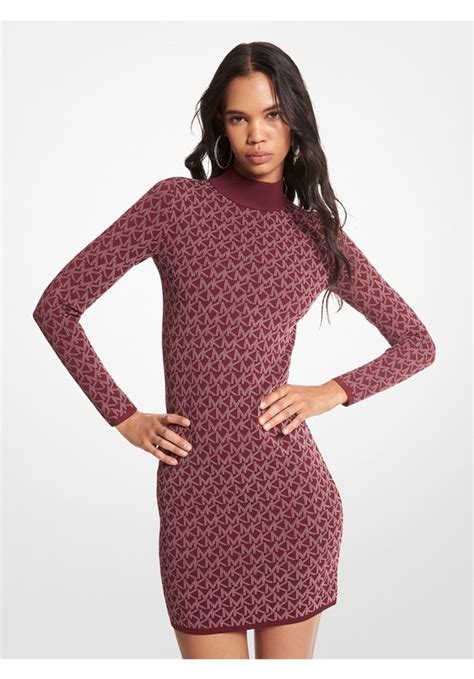 michael kors logo jacquard mock neck dress